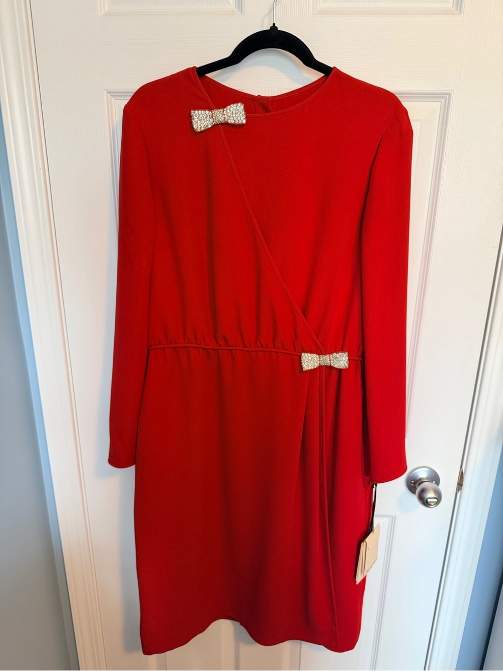 Valentino Red Dress with Crystal Bow Detail